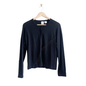 Mantles Petite Cardigan Black Beaded Snap Up Women's M